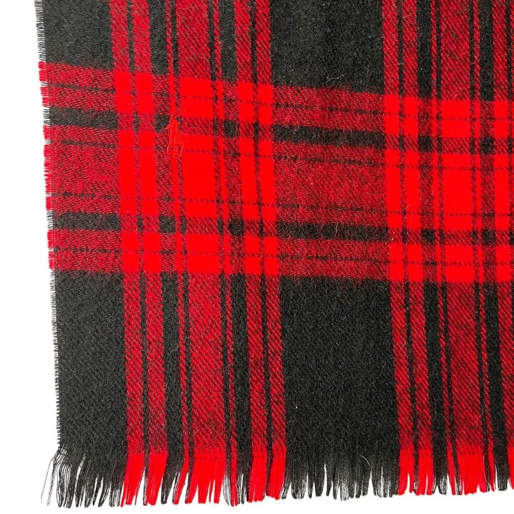 Polo By Ralph Lauren Scarf Red Black Plaid Cashmere Fringe Edges Pony Logo USA